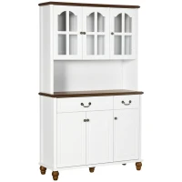 HOMCOM Kitchen Buffet with Hutch, Freestanding Pantry Cabinet with 6 Doors, 2 Drawers and 3-Level Adjustable Shelves, White(m-1)