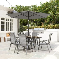 Outsunny 8 Pieces Patio Furniture Set with 9Ft Patio Umbrella, Outdoor Dining Table and Chairs, Mixed Gray(m-9)