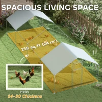 PawHut Large Metal Chicken Run with Waterproof & UV-Resistant Cover, Feeding Door, Hanging Feeder, Perch for 24-30 Chickens(m-5)