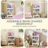 Qaba 3-Tier Bear Theme Kids Bookshelf with Anti-tipping Device for Living Room, Kids Room, Playroom, Pink(m-7)