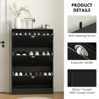 HOMCOM Shoe Cabinet with 3 Flip Drawers, Narrow Shoe Storage Cabinet, Holds 12 Pairs for Entryway, Hallway, Black(m-5)