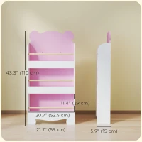 Qaba 3-Tier Bear Theme Kids Bookshelf with Anti-tipping Device for Living Room, Kids Room, Playroom, Pink(m-3)