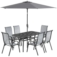Outsunny 8 Pieces Patio Furniture Set with 9Ft Patio Umbrella, Outdoor Dining Table and Chairs, Mixed Gray(m-12)