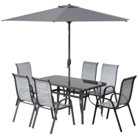 Outsunny 8 Pieces Patio Furniture Set with 9Ft Patio Umbrella, Outdoor Dining Table and Chairs, Mixed Gray