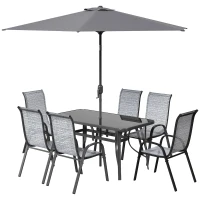 Outsunny 8 Pieces Patio Furniture Set with 9Ft Patio Umbrella, Outdoor Dining Table and Chairs, Mixed Gray(m-1)