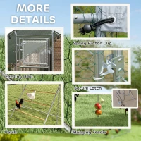 PawHut Large Metal Chicken Run with Waterproof & UV-Resistant Cover, Feeding Door, Hanging Feeder, Perch for 6-8 Chickens(m-9)
