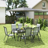 Outsunny 8 Pieces Patio Furniture Set with 9Ft Patio Umbrella, Outdoor Dining Table and Chairs, Mixed Gray(m-2)