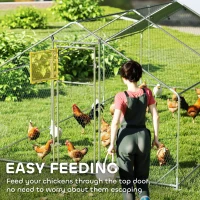 PawHut Large Metal Chicken Run with Waterproof & UV-Resistant Cover, Feeding Door, Hanging Feeder, Perch for 18-24 Chickens(m-4)