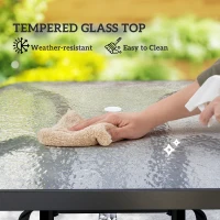 Outsunny Tempered Glass Square Patio Dining Table w/ 2.1" Umbrella Hole for Garden, Balcony, Backyard, 38" x 38" x 28"(m-6)