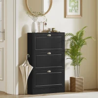 HOMCOM Shoe Cabinet with 3 Flip Drawers, Narrow Shoe Storage Cabinet, Holds 12 Pairs for Entryway, Hallway, Black(m-9)