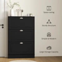 HOMCOM Shoe Cabinet with 3 Flip Drawers, Narrow Shoe Storage Cabinet, Holds 12 Pairs for Entryway, Hallway, Black(m-6)