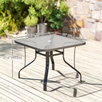 Outsunny Tempered Glass Square Patio Dining Table w/ 2.1" Umbrella Hole for Garden, Balcony, Backyard, 38" x 38" x 28"(m-3)