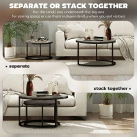 HOMCOM Modern Coffee Table Set of 2, Nesting Side Tables w/ Metal Base for Living Room Bedroom Office Faux Marbled Grey(m-5)