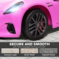 Qaba Maserati Gran Turismo Licensed 12V Kids Electric Car w/ Remote Control, Soft Start, LED Lights, Music, Horn, Pink(m-6)