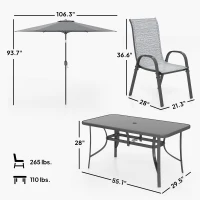 Outsunny 8 Pieces Patio Furniture Set with 9Ft Patio Umbrella, Outdoor Dining Table and Chairs, Mixed Gray(m-3)