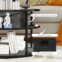 HOMCOM Lift Top Coffee Table, Round Coffee Table with Storage Shelf, Hidden Compartment and Steel Frame, Distressed Dark Grey(m-6)