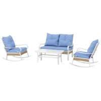 Outsunny 4-Piece Patio Furniture Set with Rocking Chairs & Loveseat, Coffee Table, Cushions for Backyard, Lawn and Pool, Blue(m-1)