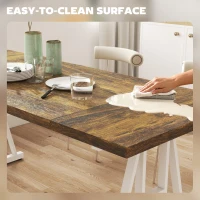 HOMCOM Farmhouse Kitchen Table for 8, Rectangular Dining Table with Thick Tabletop and Steel Trestle Legs, Brown and White(m-7)