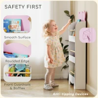 Qaba 3-Tier Bear Theme Kids Bookshelf with Anti-tipping Device for Living Room, Kids Room, Playroom, Pink(m-5)