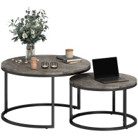 HOMCOM Modern Coffee Table Set of 2, Nesting Side Tables w/ Metal Base for Living Room Bedroom Office Faux Marbled Grey(m-11)