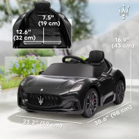 Qaba 12V Maserati Gran Turismo Licensed Kids Electric Car w/ Remote Control, Soft Start, LED Lights, Music, Horn, MP3, Black(m-3)