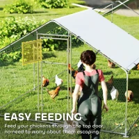 PawHut Large Metal Chicken Run with Waterproof & UV-Resistant Cover, Feeding Door, Hanging Feeder, Perch for 24-30 Chickens(m-4)
