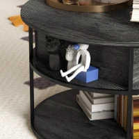 HOMCOM Lift Top Coffee Table, Round Coffee Table with Storage Shelf, Hidden Compartment and Steel Frame, Distressed Dark Grey(m-10)