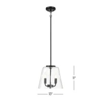 Modern Four Candle Lights Pendant with Sleek Black Finish, Clear Glass Shade, Ideal for Living Room, Bedroom, 13" L x 13" W x 11" H, Black+Clear(m-3)