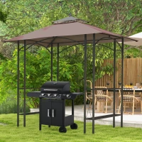 Outsunny 8' x 5' Grill Gazebo Double Tiered Tent Pavilion Grill Canopy Garden Sun Shade with 2-Tires Shelf(m-7)