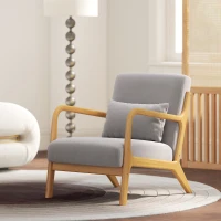 HOMCOM Fabric Lounge Chair, Velvet Armchair, Retro Accent Chair with Wood Legs and Thick Padding for Bedroom, Grey(m-9)