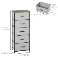 HOMCOM 5 Drawer Dresser for Bedroom, Tall Fabric Chest of Drawers with Steel Frame, Wood Grain Top and Handles, Grey(m-3)