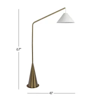 Lisbon Floor Lamp with On/Off Switch, Coned Base, Hanging White Fabric Shade, 41" L x 15" W x 67" H, Antique Brass+White(m-1)