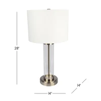 Luna Brushed Nickel Table Lamp with Clear Glass Body, Metal Base, Modern Elegance, 14" L x 14" W x 28" H, Silver+White(m-3)
