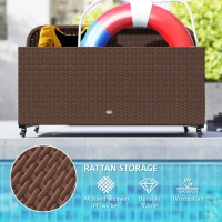 Outsunny Rolling Pool Storage Rattan Patio Furniture Outdoor Storage Wicker Organizer for Floats, Paddles, Balls, Towels, Brown(m-6)