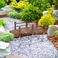 Outsunny 5FT Wood Garden Bridge Outdoor Decorative Landscape Side Rails Backyard Moon Bridge Park Decor Stained Wood(m-10)