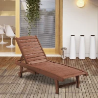 Outsunny Wooden Outdoor Lounge Chair, Adjustable Patio Outdoor Chaise Recliner Garden Furniture, Tanning Chair with Pull-out Tray and 2 Wheels, Brown(m-8)
