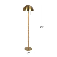 Allure 2-Light Floor Lamp with Double On/Off Pull Chain, Elegant Gold Brass and Natural Rattan Tube, 14" L x 14" W x 57.5" H, Gold(m-3)