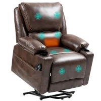 HOMCOM Power Lift Chair for Elderly, Faux Leather Recliner Sofa with Vibration Massage and Heat, Remote, Side Pockets, Brown(m-11)