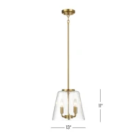 Elegant Four Candle Lights Pendant with Satin Brass Finish, Clear Glass Design, Ideal for Home Decor, 13" L x 13" W x 11" H, Clear+Gold(m-3)