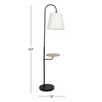 Seoul Floor Lamp with Rotary Switch, Wood Table and Metal Base, 616" L x 11" W x 60" H, Black+White(m-1)
