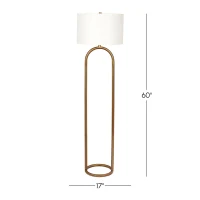 Vivid Brass Ring Base Floor Lamp with Large White Drum Shade, Elegant Design, 17" L x 17" W x 60" H, Antique Brass+White(m-3)