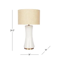 Cascade Glass Table Lamp with Golden Base, Off-White Glass Shade, Elegant Design, 14" L x 14" W x 24.5" H, Gold+White(m-3)