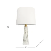 Table Lamp with On/Off Switch, Faux Marble Base, Fabric Shade, Perfect for Living Room, Bedroom, Office, 14" L x 14" W x 25" H, Gold+White(m-1)