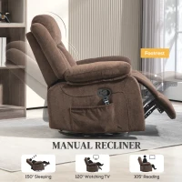 HOMCOM Recliner Massage Armchair with Heat, Oversized Swivel Rocker with Footrest, Remote and Side Pockets, Brown(m-5)