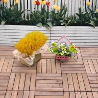 Outsunny 27 Pcs Wood Interlocking Deck Tiles, 12 x 12in Outdoor Flooring Tiles for Indoor and Outdoor Use, Tools Free Assembly, Brown(m-1)