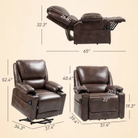 HOMCOM Power Lift Chair for Elderly, Faux Leather Recliner Sofa with Vibration Massage and Heat, Remote, Side Pockets, Brown(m-3)