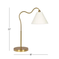 Ornate Brass Ring Base Curved Table Lamp with Triangle White Drum Shade, Modern Design, 18" L x 9.5" W x 22" H, Gold+White(m-3)