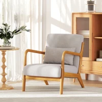 HOMCOM Fabric Lounge Chair, Velvet Armchair, Retro Accent Chair with Wood Legs and Thick Padding for Bedroom, Grey(m-6)