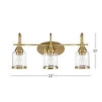 Twilight Three-Light Vanity Light with Contemporary Design, Brushed Gold Finish, Clear Glass, 7.5" L x 22" W x 10" H, Clear+Gold(m-3)
