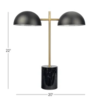 Nova Hydro Table Lamp with On/Off Switch, Double Lamp Design, Faux Base, 20" L x 8" W x 22" H, Black+Gold(m-3)
